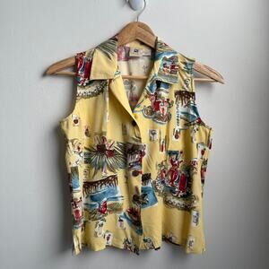 Kahala Vintage 90s Hawaiian Rayon Sleeveless Shirt S